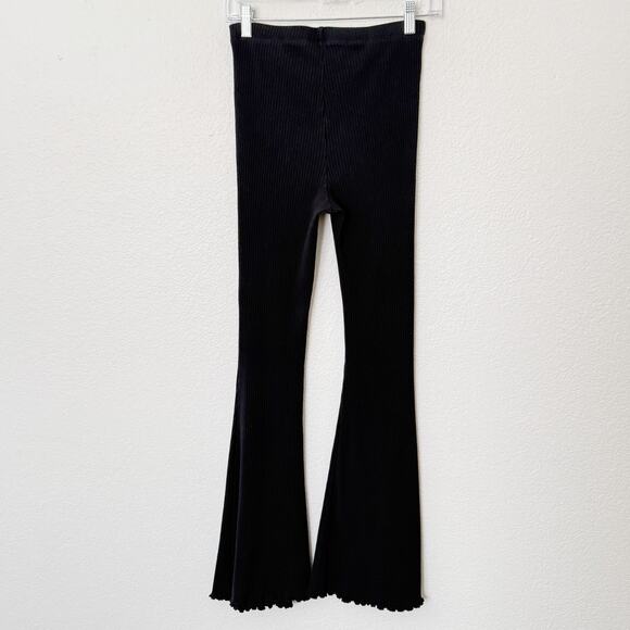 [Aerie] Black Kick It Ribbed Knit High Rise Flare Wide Leg Pants Pull On Small S - Picture 3 of 11